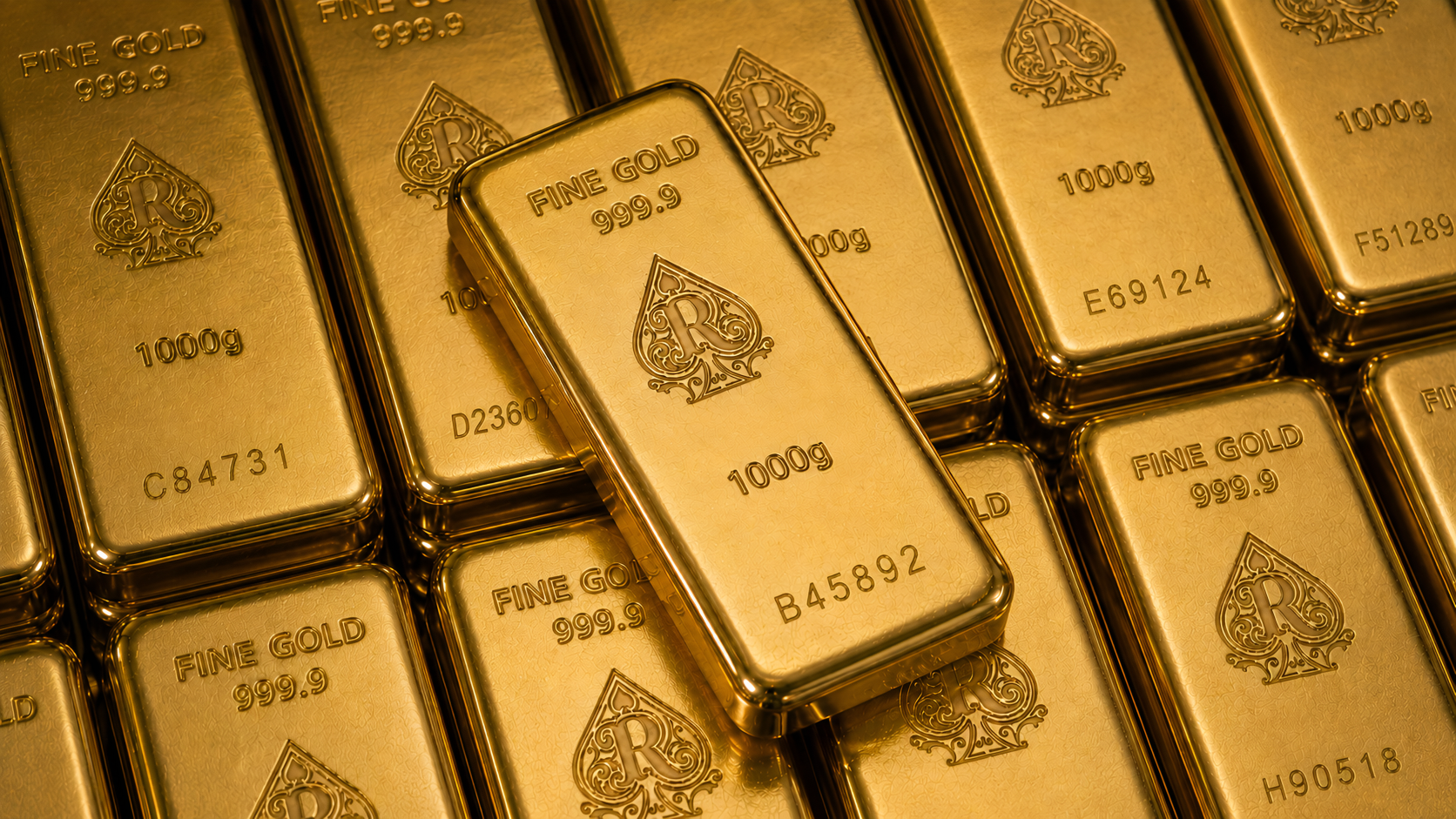 Gold bullion bars representing metals, minerals and rare earths